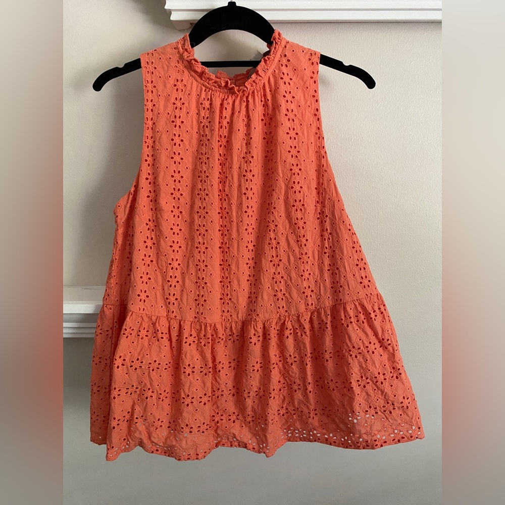 LOFT Coral Lace Eyelet Peplum Tank Top Blouse size Small